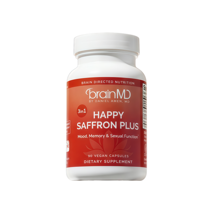 BrainMD Dr Amen Happy Saffron Plus - 90 Capsules - with Saffron Flower Extract, Curcumin & Zinc - Vegan, Gluten Free - 30 Servings